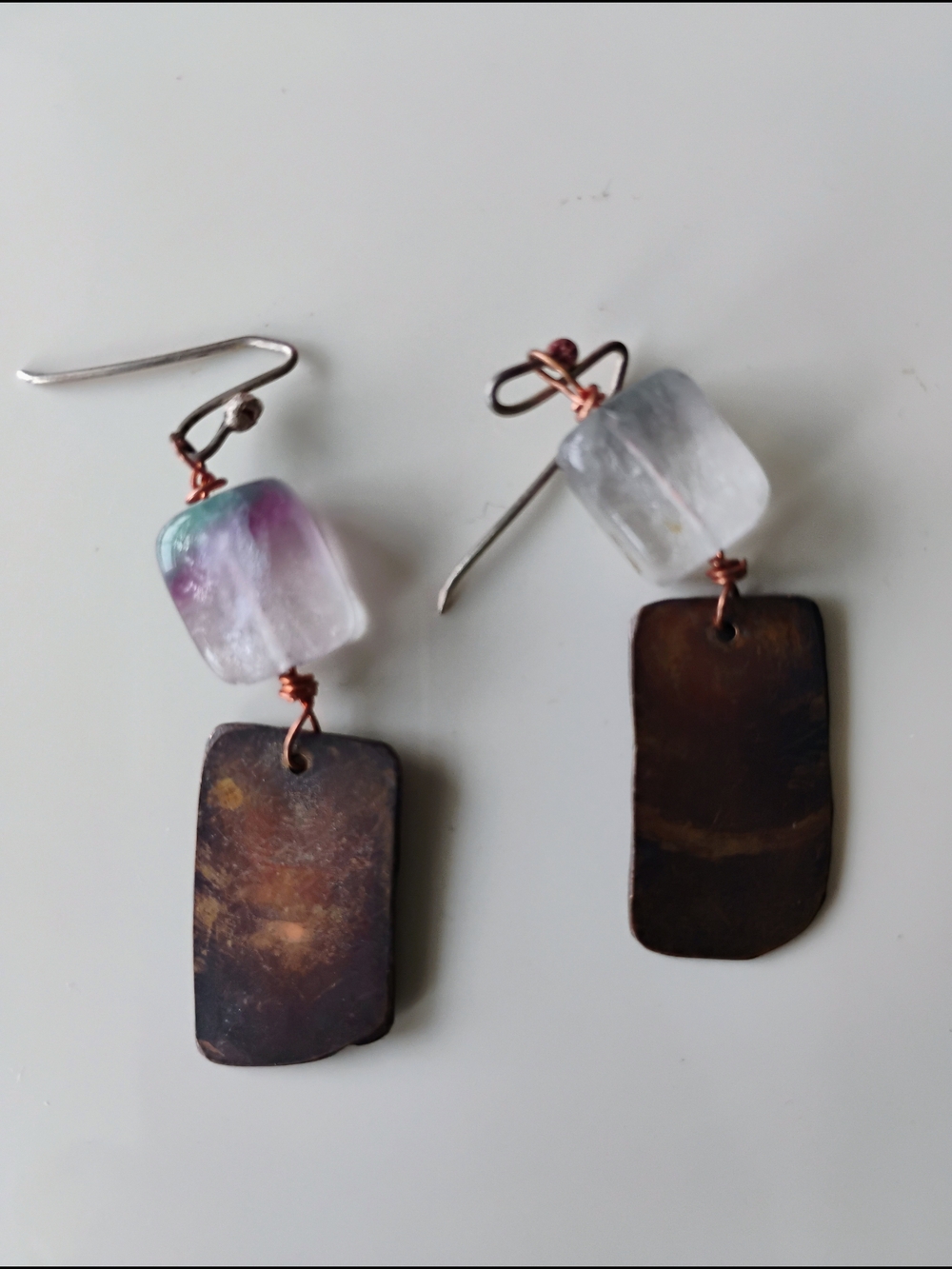 Artisan Fluorite & Copper Drop Earrings